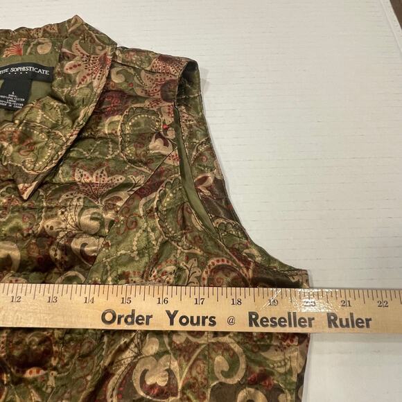 Vintage Petite Sophisticate Vest Large green paisley adjustable waist zip up - Picture 10 of 16